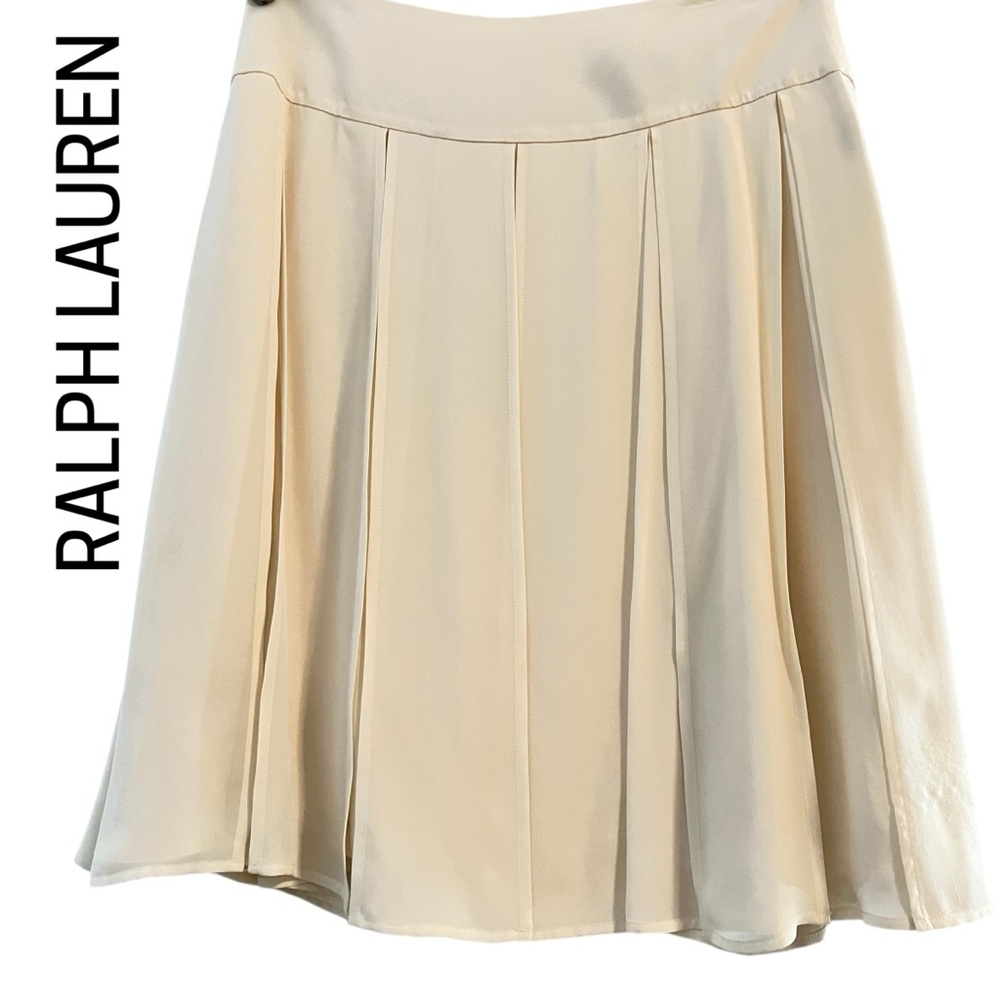 RALPH LAUREN Ivory Silk Pleated Car Wash Panel Skirt Vintage Luxury White 8 - Picture 3 of 13